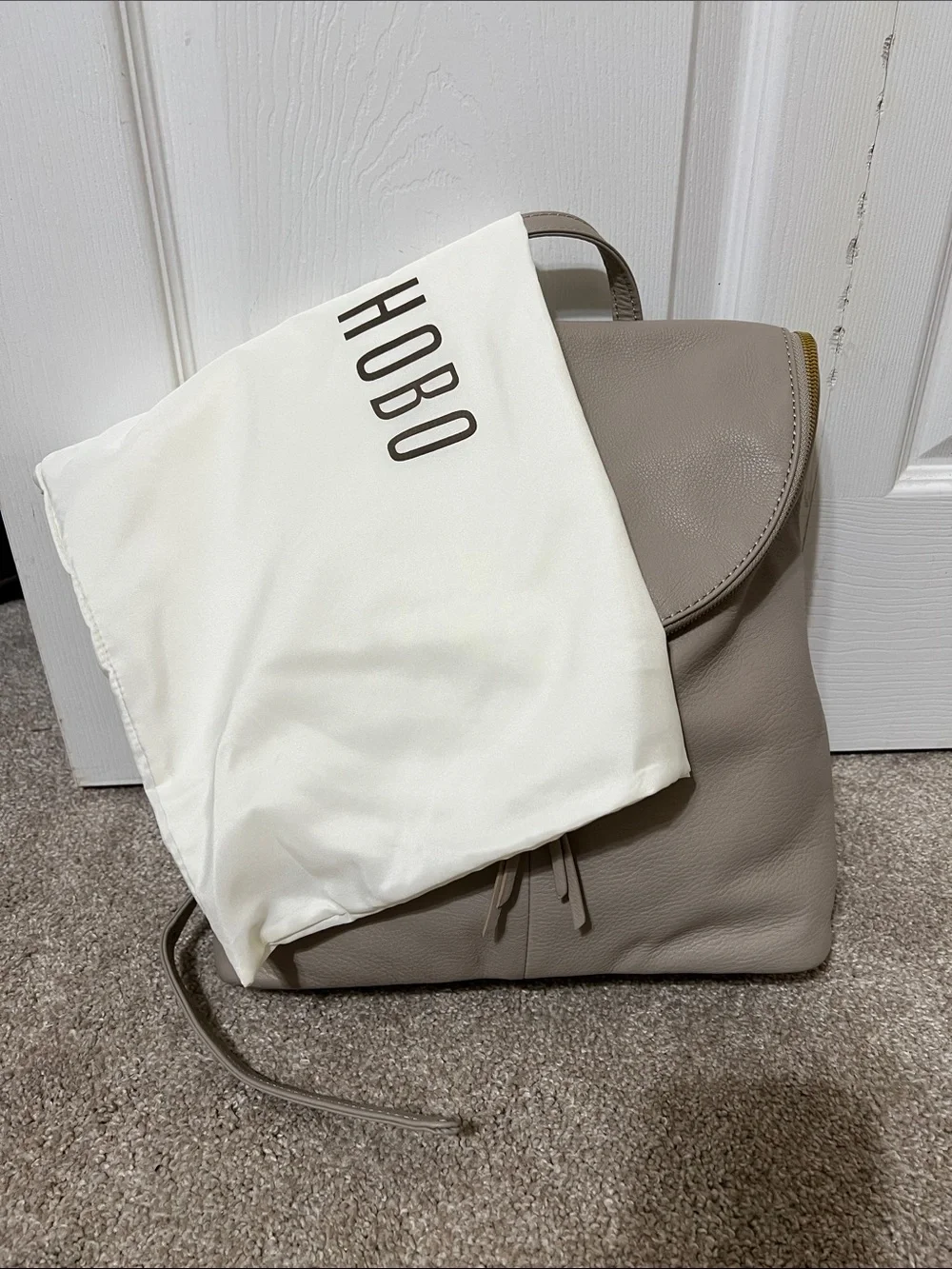 HOBO Taupe Leather Backpack with Gold Hardware